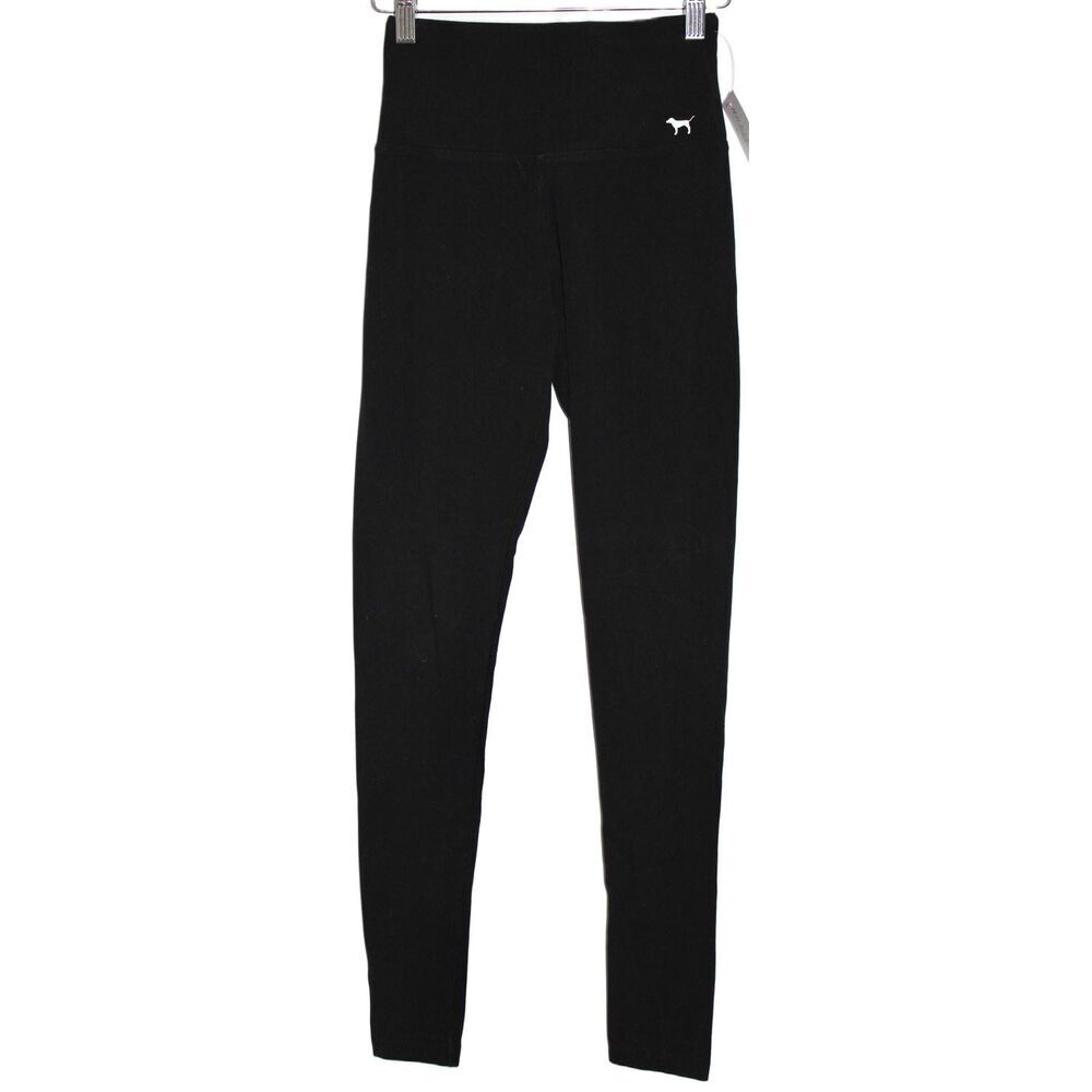 Womens PINK Victoria's Secret Yoga Black Cotton High Waisted Leggings Size XS